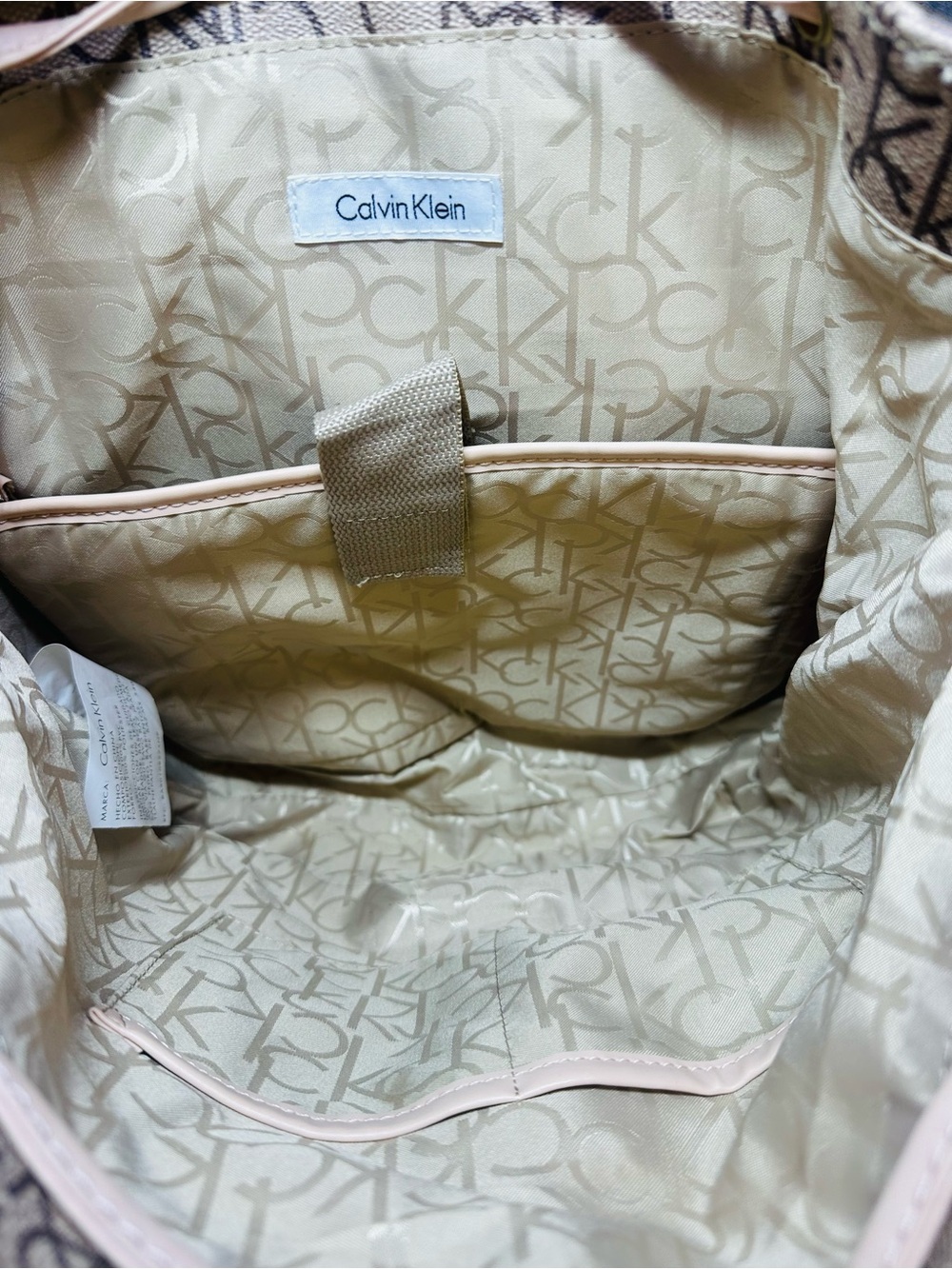 Calvin Klein Cream Monogram Drawstring Backpack - Picture 3 of 6